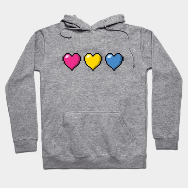 Row of Three Pansexual Pride Flag Pixel Hearts Hoodie by LiveLoudGraphics